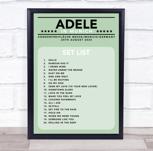Adele - Concert Setlist Poster Print Canvas Green - Sonderfreifläche Messe - Aug 24th 2024