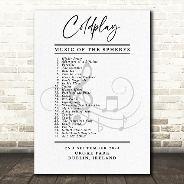 Coldplay - Concert Setlist Gig Poster Print Canvas Vintage - Croke Park Dublin Ireland - Sept 2nd 2024