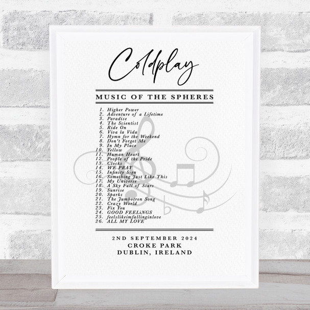 Coldplay - Concert Setlist Gig Poster Print Canvas Vintage - Croke Park Dublin Ireland - Sept 2nd 2024