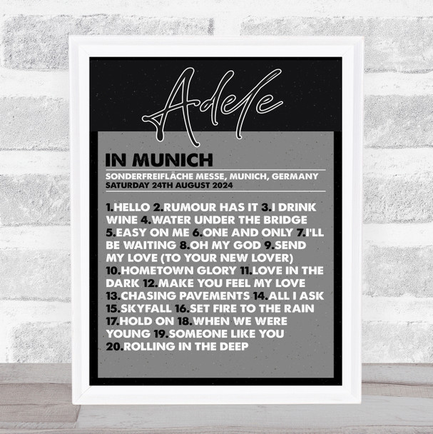 Adele - Concert Setlist Poster Print Canvas Black & Grey - Sonderfreifläche Messe - Aug 24th 2024