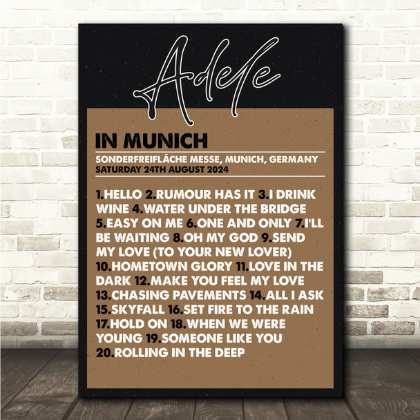 Adele - Concert Setlist Poster Print Canvas Brown - Sonderfreifläche Messe - Aug 24th 2024