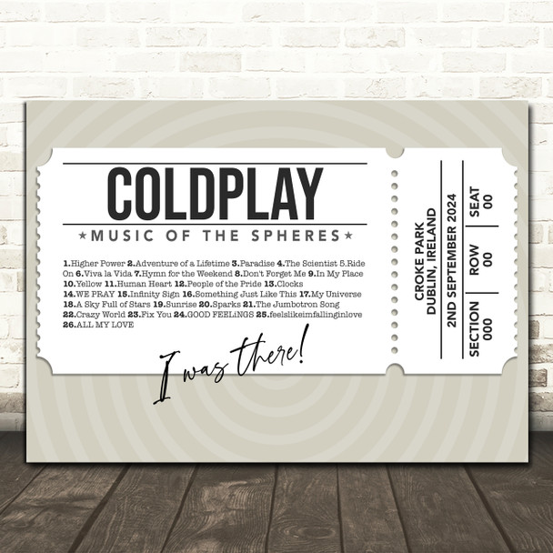 Coldplay - Concert Setlist Gig Poster Print Canvas White Ticket - Croke Park Dublin Ireland - Sept 2nd 2024