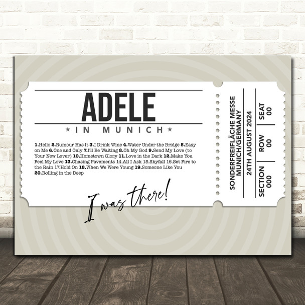 Adele - Concert Setlist Poster Print Canvas White Ticket - Sonderfreifläche Messe - Aug 24th 2024