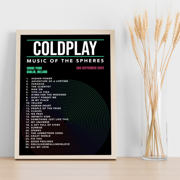 Coldplay - Concert Setlist Gig Poster Print Canvas Black - Croke Park Dublin Ireland - Sept 2nd 2024