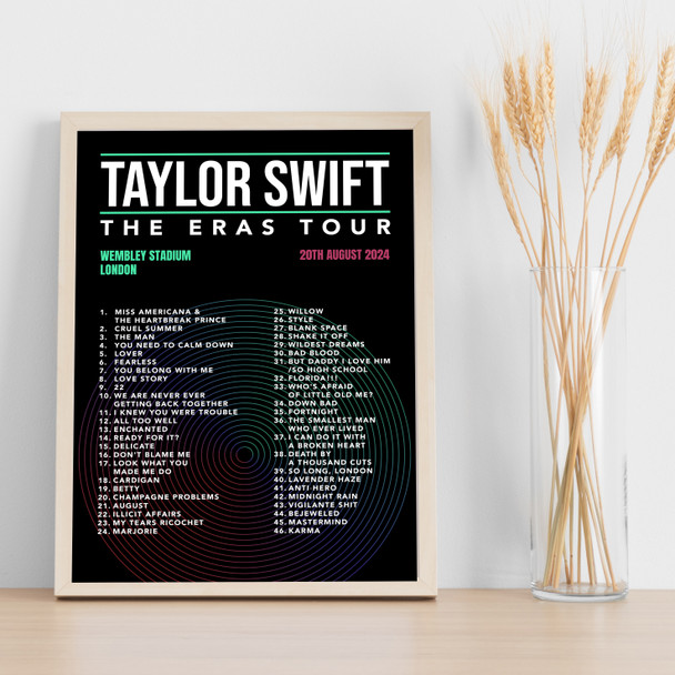 Taylor Swift - Concert Setlist Gig Poster Print Canvas Black - Wembley London England - Aug 20 2024