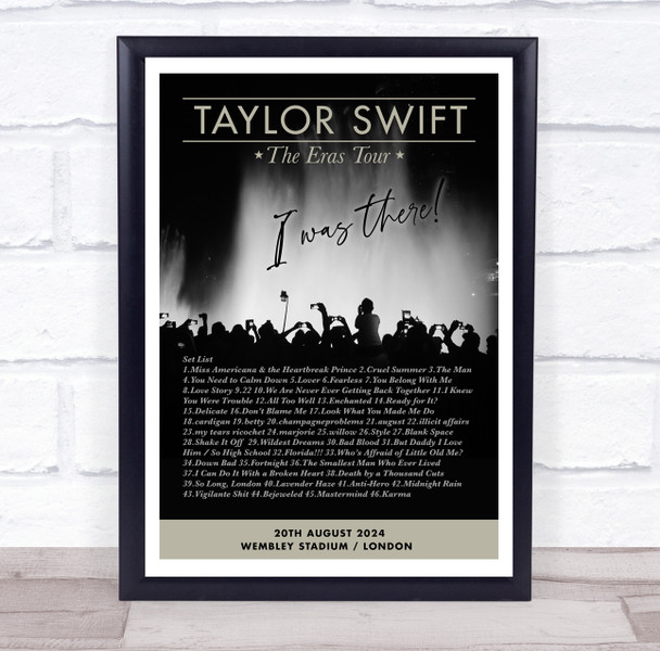 Taylor Swift - Concert Setlist Gig Poster Print Canvas Silhouette Music Concert - Wembley London England - Aug 20 2024