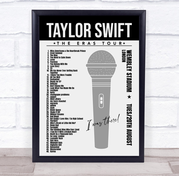 Taylor Swift - Concert Setlist Gig Poster Print Canvas Microphone - Wembley London England - Aug 20 2024