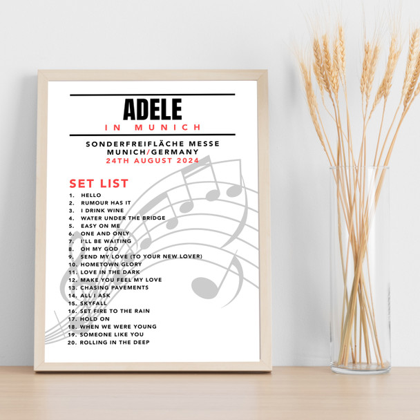 Adele - Concert Setlist Poster Print Canvas Music Notes - Sonderfreifläche Messe - Aug 24th 2024