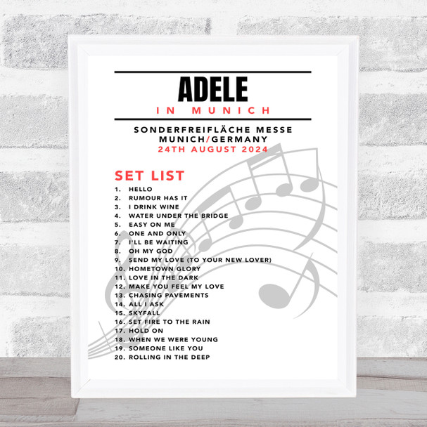 Adele - Concert Setlist Poster Print Canvas Music Notes - Sonderfreifläche Messe - Aug 24th 2024