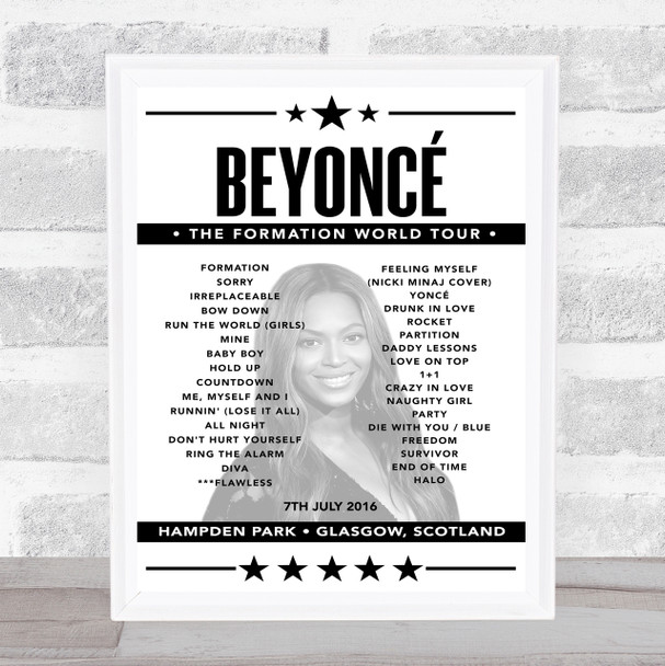 Beyonce - Concert Setlist Poster Print Canvas - Hampden Park, Glasgow, Scotland - July 7th 2016