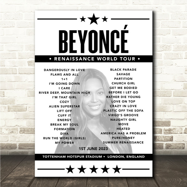 Beyonce - Concert Setlist Poster Print Canvas - Tottenham Hotspur Stadium, London, England - June 1st 2023