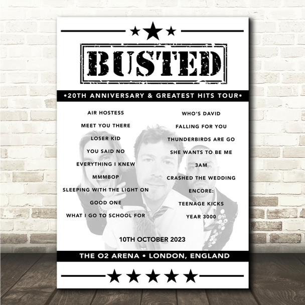 Busted - Concert Setlist Poster Print Canvas - The O2 Arena, London, England - October 10th 2023