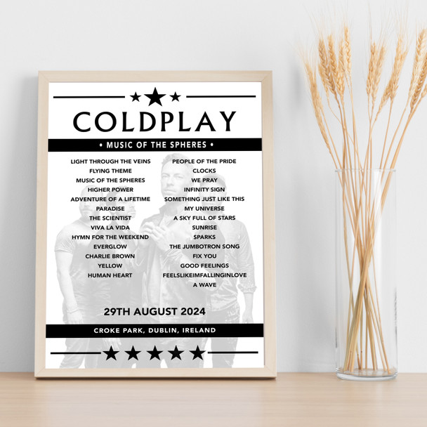 Coldplay - Concert Setlist Poster Print Canvas - Croke Park, Dublin, Ireland - August 29th 2024