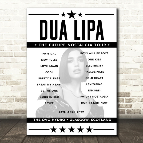 Dua Lipa - Concert Setlist Poster Print Canvas - The OVO Hydro, Glasgow, Scotland - April 24th 2022