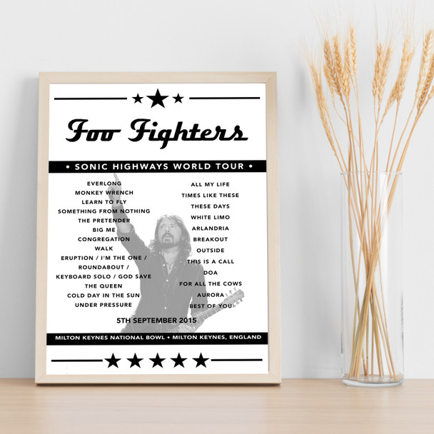 Foo Fighters - Concert Setlist Poster Print Canvas - Milton Keynes National Bowl, Milton Keynes, England - September 5th 2015