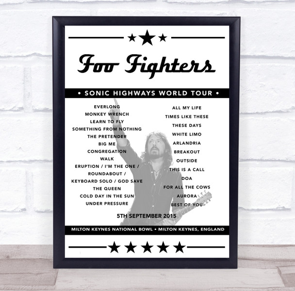 Foo Fighters - Concert Setlist Poster Print Canvas - Milton Keynes National Bowl, Milton Keynes, England - September 5th 2015