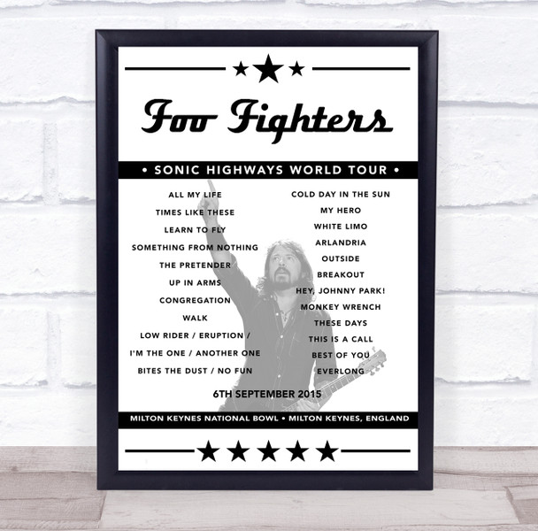 Foo Fighters - Concert Setlist Poster Print Canvas - Milton Keynes National Bowl, Milton Keynes, England - September 6th 2015
