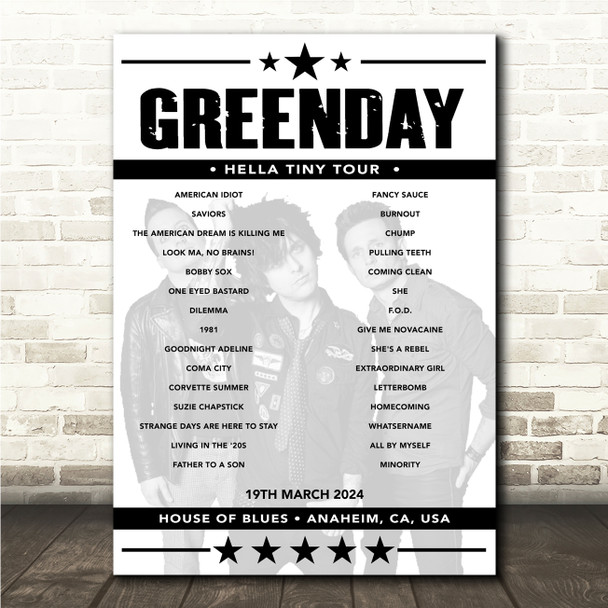 Greenday - Concert Setlist Poster Print Canvas - House of Blues, Anaheim, CA, USA - March 19th 2024 Greenday - Concert Setlist Poster Print Canvas - House of Blues, Anaheim, CA, USA - March 19th 2024