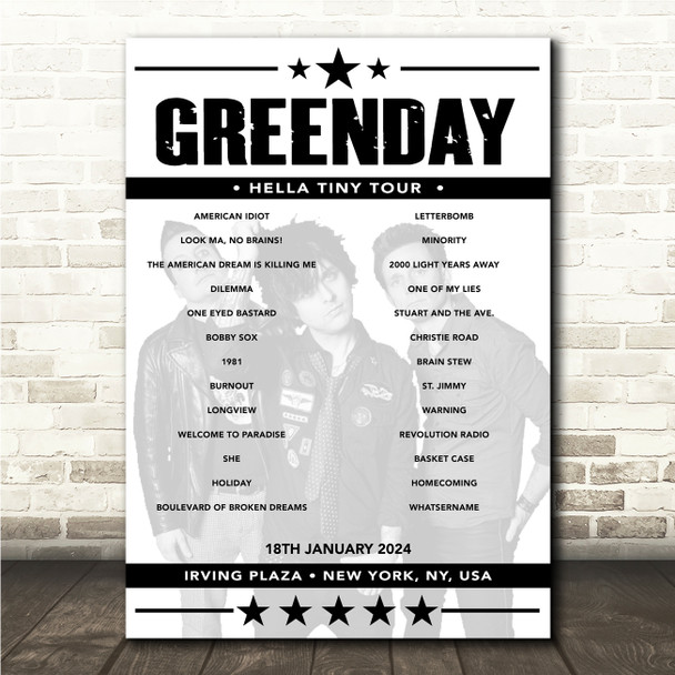 Greenday - Concert Setlist Poster Print Canvas - Irving Plaza, New York, NY, USA - January 18th 2024