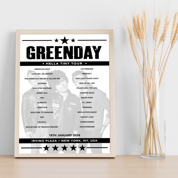 Greenday - Concert Setlist Poster Print Canvas - Irving Plaza, New York, NY, USA - January 18th 2024