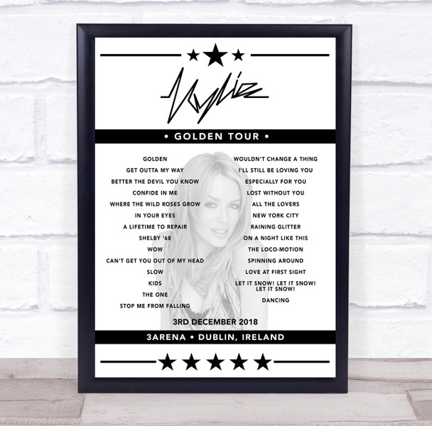 Kylie Minogue - Concert Setlist Poster Print Canvas - 3Arena, Dublin, Ireland - December 3rd 2018