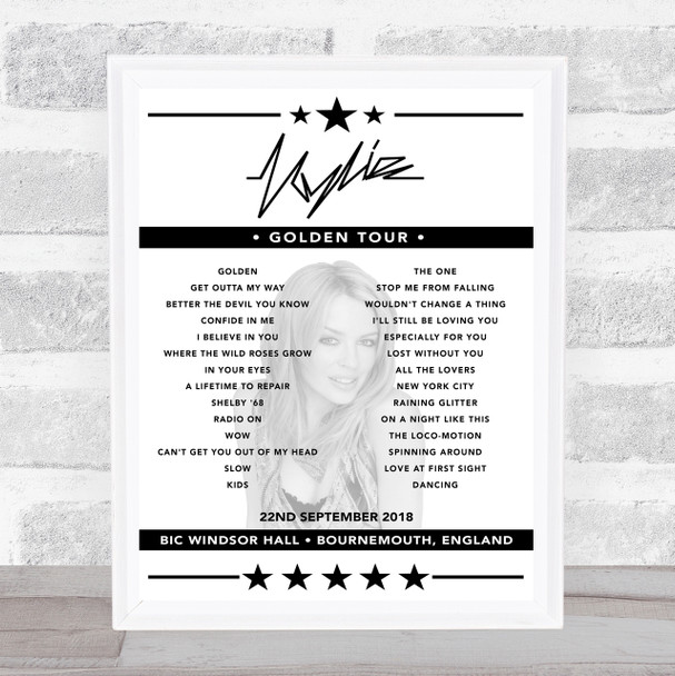 Kylie Minogue - Concert Setlist Poster Print Canvas - BIC Windsor Hall, Bournemouth, England - September 22nd 2018
