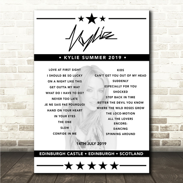 Kylie Minogue - Concert Setlist Poster Print Canvas - Edinburgh Castle, Edinburgh, Scotland - July 14th 2019