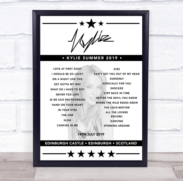 Kylie Minogue - Concert Setlist Poster Print Canvas - Edinburgh Castle, Edinburgh, Scotland - July 14th 2019