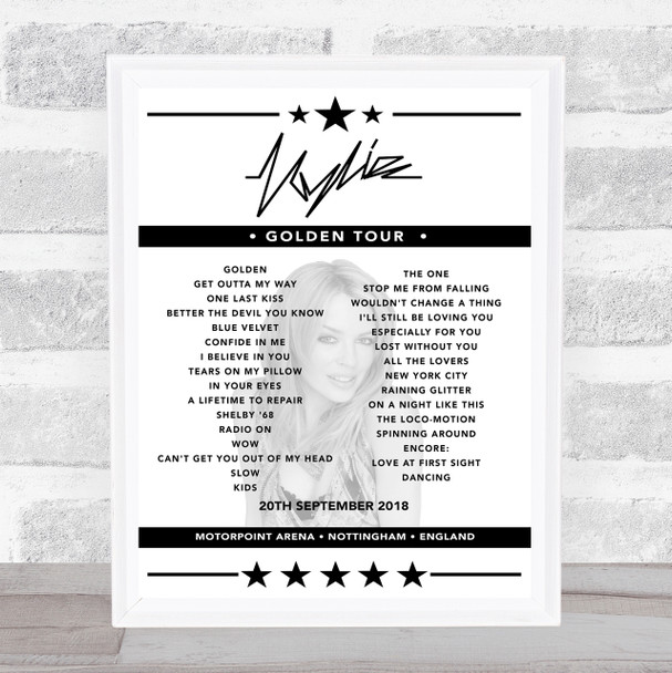 Kylie Minogue - Concert Setlist Poster Print Canvas - Motorpoint Arena, Nottingham, England - September 20th 2018