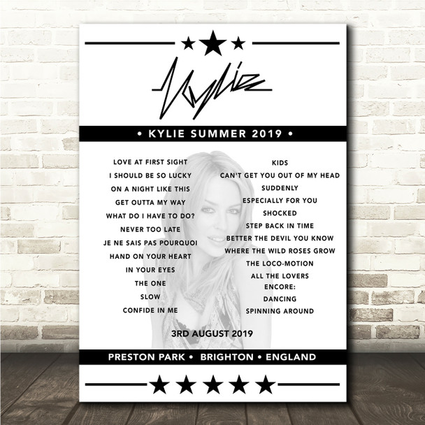 Kylie Minogue - Concert Setlist Poster Print Canvas - Preston Park, Brighton, England - August 3rd 2019