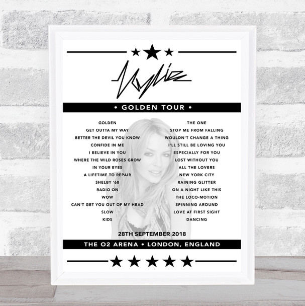 Kylie Minogue - Concert Setlist Poster Print Canvas - The O2 Arena, London, England - September 28th 2018