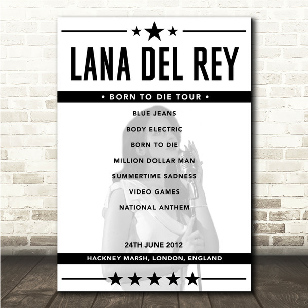 Lana Del Rey - Concert Setlist Poster Print Canvas - Hackney Marsh, London, England - June 24th 2012