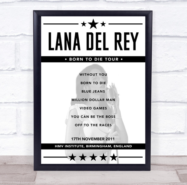 Lana Del Rey - Concert Setlist Poster Print Canvas - HMV Institute, Birmingham, England - November 17th 2011