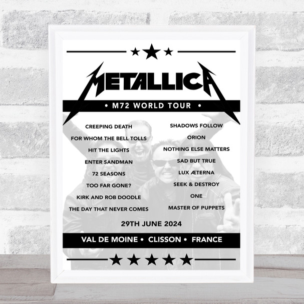 Metallica - Concert Setlist Poster Print Canvas - Val de Moine, Clisson, France - June 29th 2024