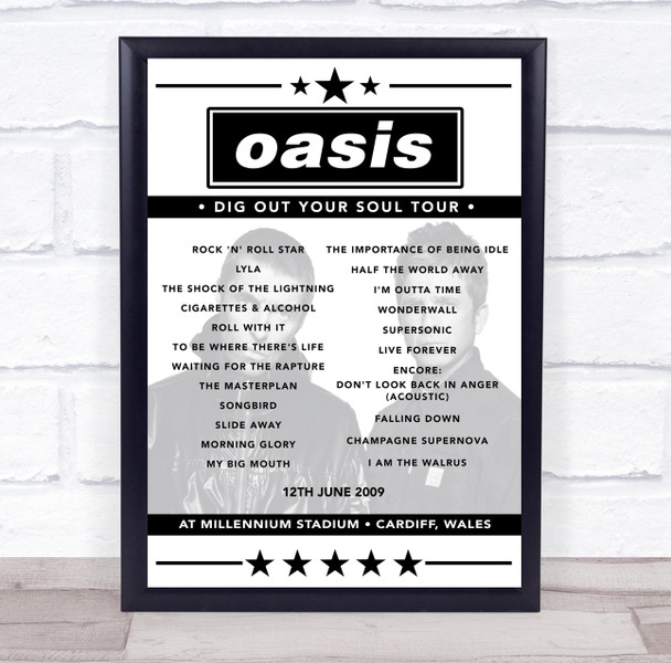 Oasis - Concert Setlist Poster Print Canvas - Millennium Stadium, Cardiff, Wales - June 12th 2009 Oasis - Concert Setlist Poster Print Canvas - Millennium Stadium, Cardiff, Wales - June 12th 2009