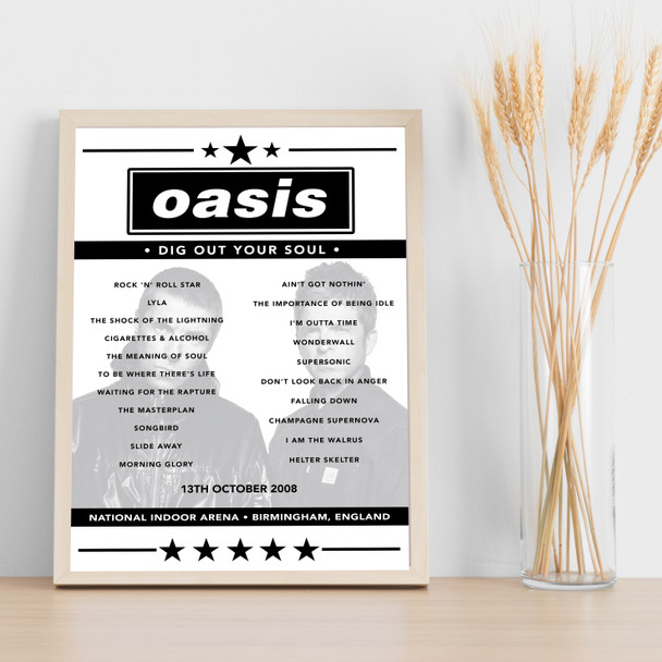 Oasis - Concert Setlist Poster Print Canvas - National Indoor Arena, Birmingham, England - October 13th 2008 Oasis - Concert Setlist Poster Print Canvas - National Indoor Arena, Birmingham, England - October 13th 2008