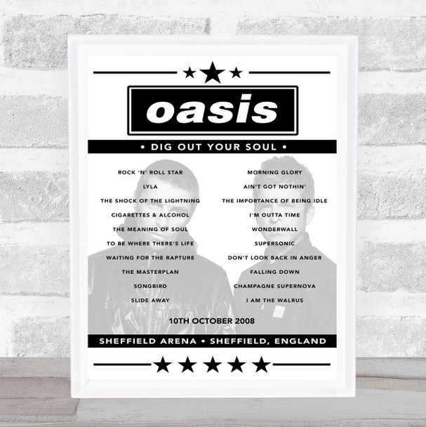 Oasis - Concert Setlist Poster Print Canvas - Sheffield Arena, Sheffield, England - October 10th 2008