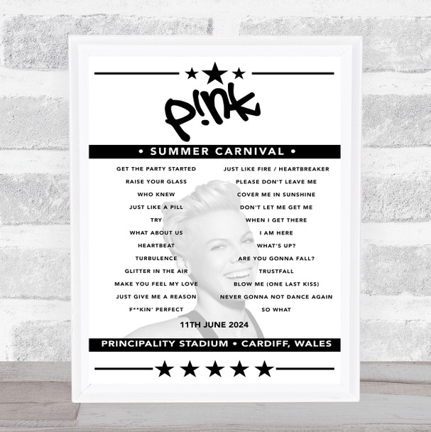 P!nk - Concert Setlist Poster Print Canvas - Principality Stadium, Cardiff, Wales - June 11th 2024