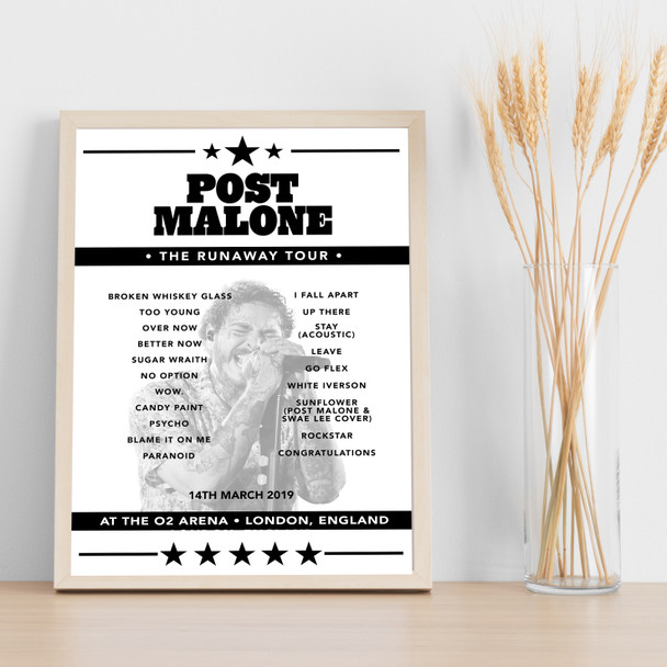 Post Malone - Concert Setlist Poster Print Canvas - The O2 Arena, London, England - March 14th 2019 Post Malone - Concert Setlist Poster Print Canvas - The O2 Arena, London, England - March 14th 2019