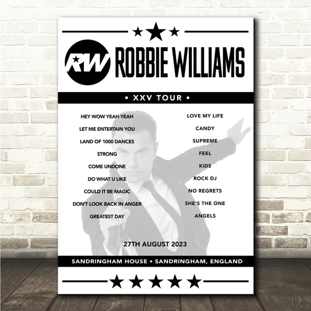 Robbie Williams - Concert Setlist Poster Print Canvas - Sandringham House, Sandringham, England - 27th August 2023