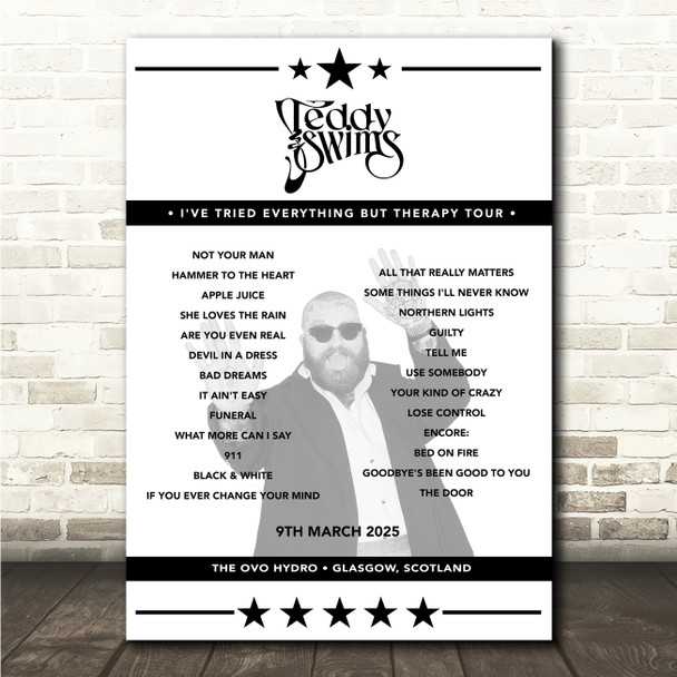 Teddy Swims - Concert Setlist Poster Print Canvas - The OVO Hydro, Glasgow, Scotland - 9th March 2025