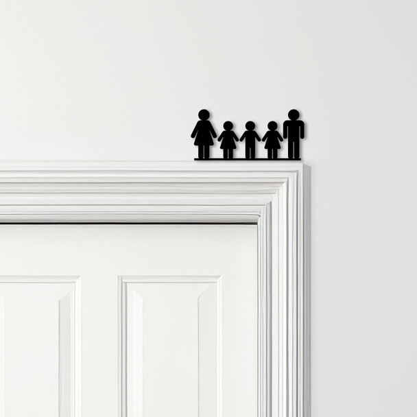 Door Topper Family Of 4, 2 Girls 1 Boy Various Colours Decorative Sign