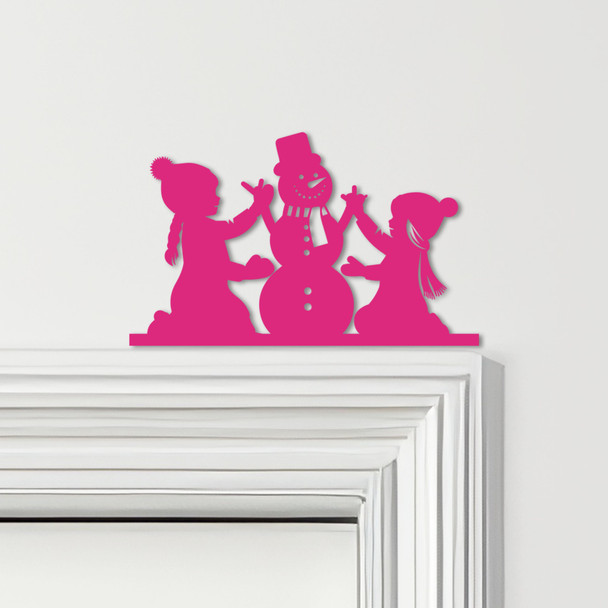 Door Topper Girls Building Snowman Christmas Decor Various Colours Decor Sign
