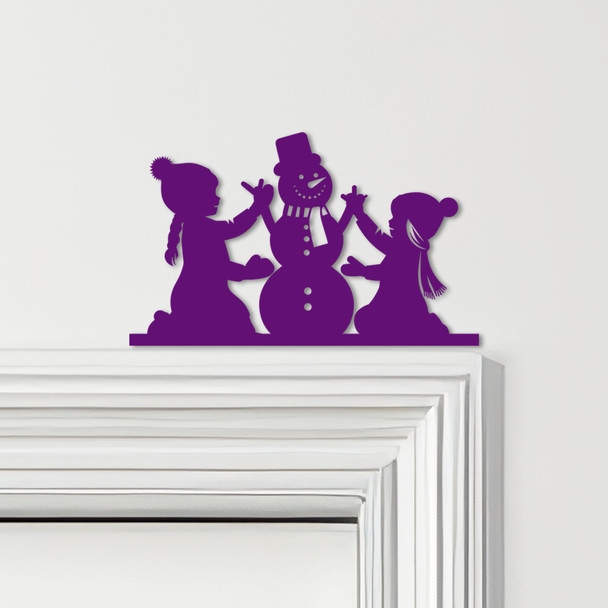 Door Topper Girls Building Snowman Christmas Decor Various Colours Decor Sign
