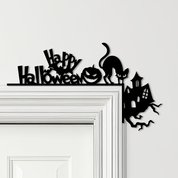 Door Topper Happy Halloween Decor Cat Various Colours Decorative Sign