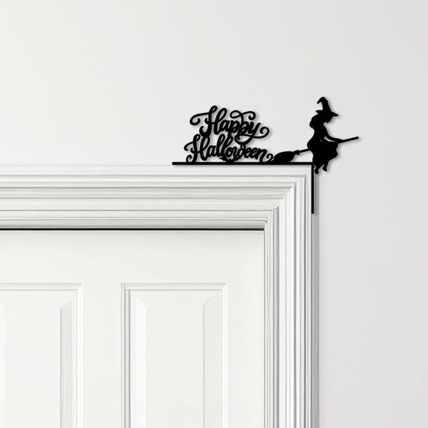 Door Topper Happy Halloween Decor Witch With Broom Various Colours Decor Sign