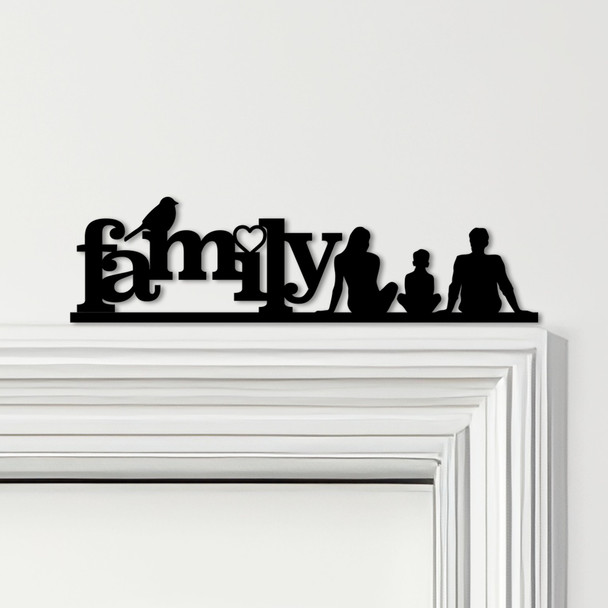 Door Topper Love Heart Bird Family Of 3, 1 Boy Various Colours Decorative Sign