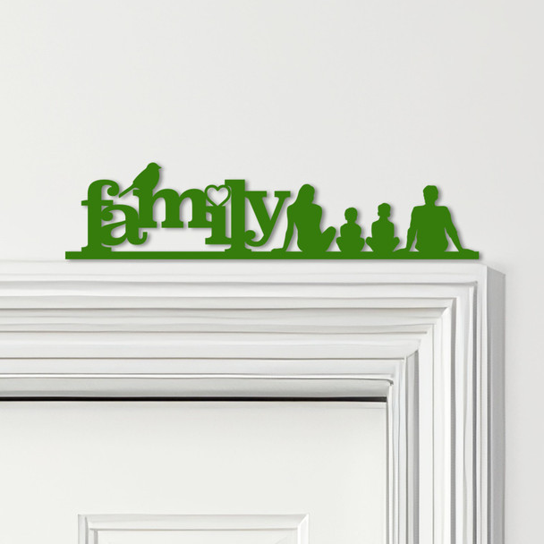 Door Topper Love Heart Bird Family Of Four 2 Boys Various Colours Decor Sign