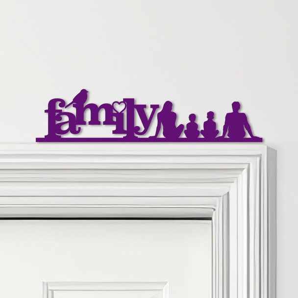 Door Topper Love Heart Bird Family Of Four 2 Boys Various Colours Decor Sign