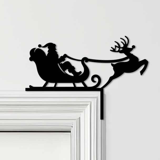 Door Topper Santa Claus Flying Sleigh Christmas Decor Various Colours Decor Sign